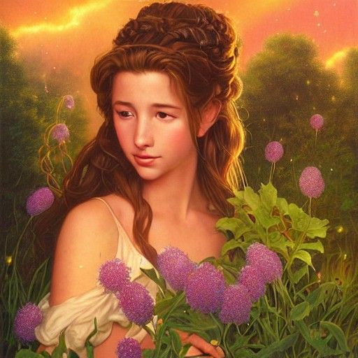Fantasy Portrait of a Woman in Flowerbed