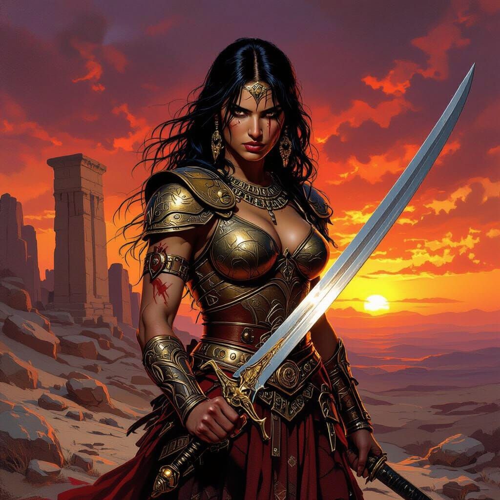 Persian Warrior Seeks Revenge at Fiery Sunset