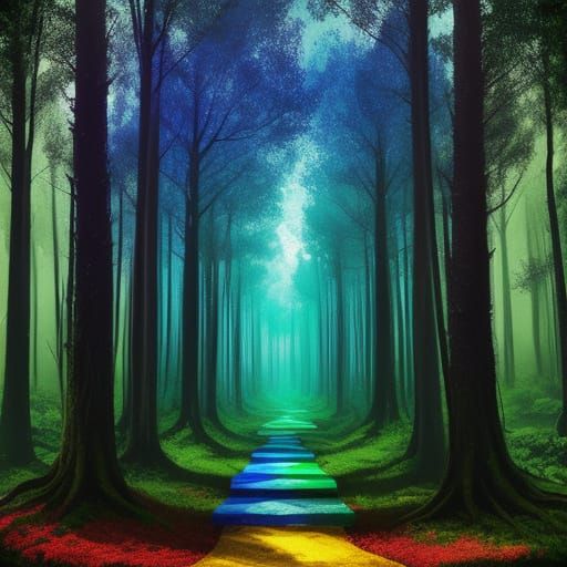 Vibrant Fantasy Forest in Pop Art Style