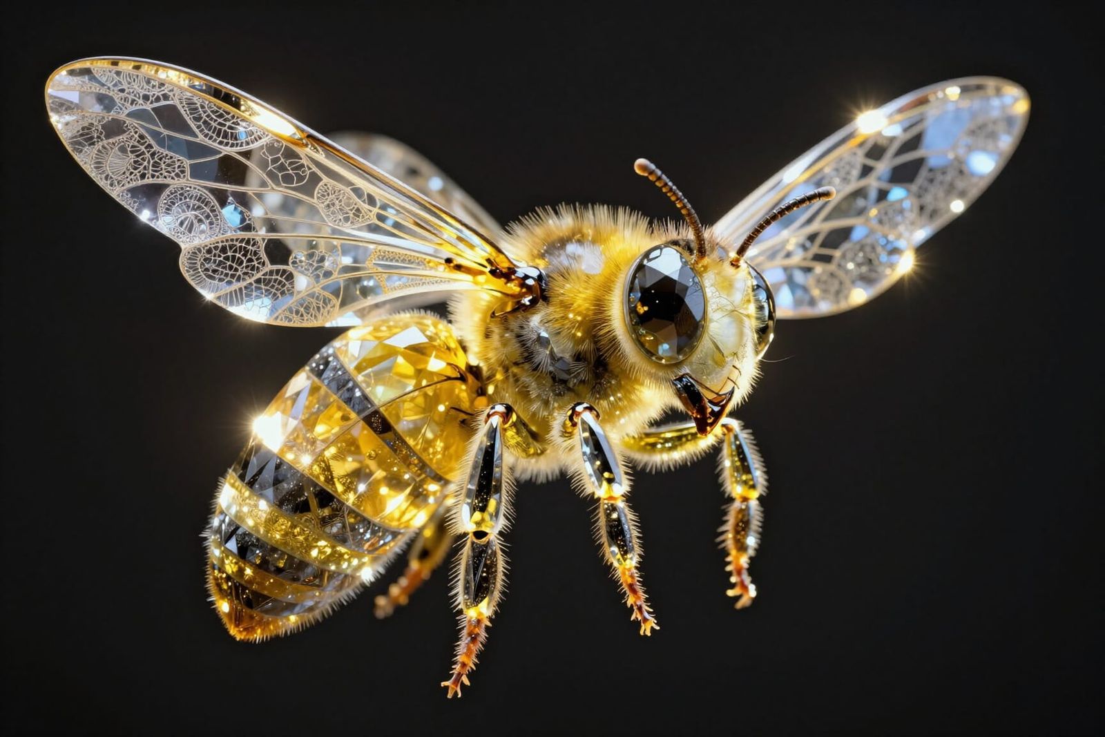 Crystal Bee in Dark Void: Ultra-Realistic 3D Render