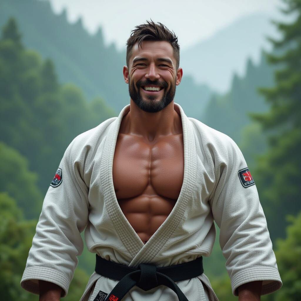 Muscular Judo Practitioner in Wilderness, Concept Art Style