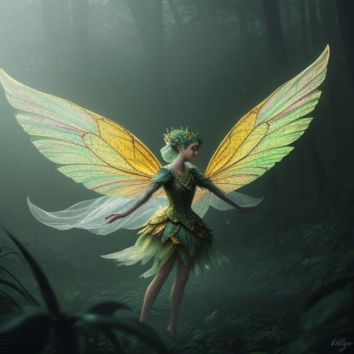 Hyperrealistic Fairies in Misty Forest