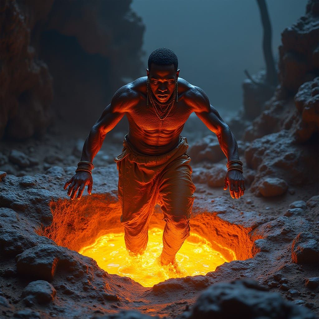 Matsieng Emerges From Molten Earth, African Tribal Art Style