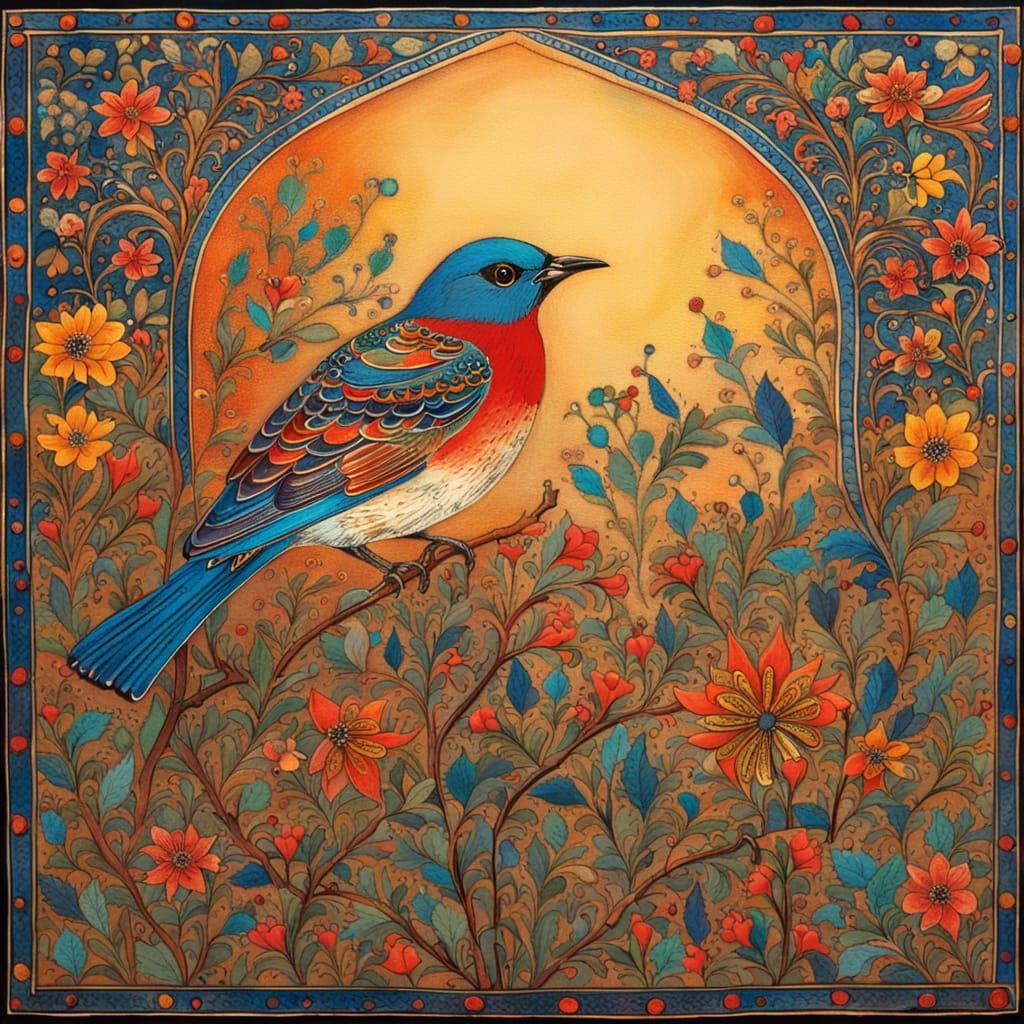Nightingale's Dusk Song: Persian Miniature Style