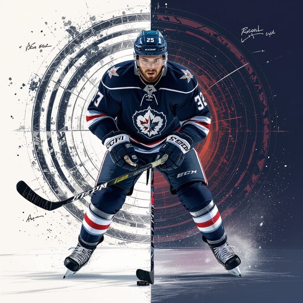 Hockey Player in Dynamic Matte Painting Style
