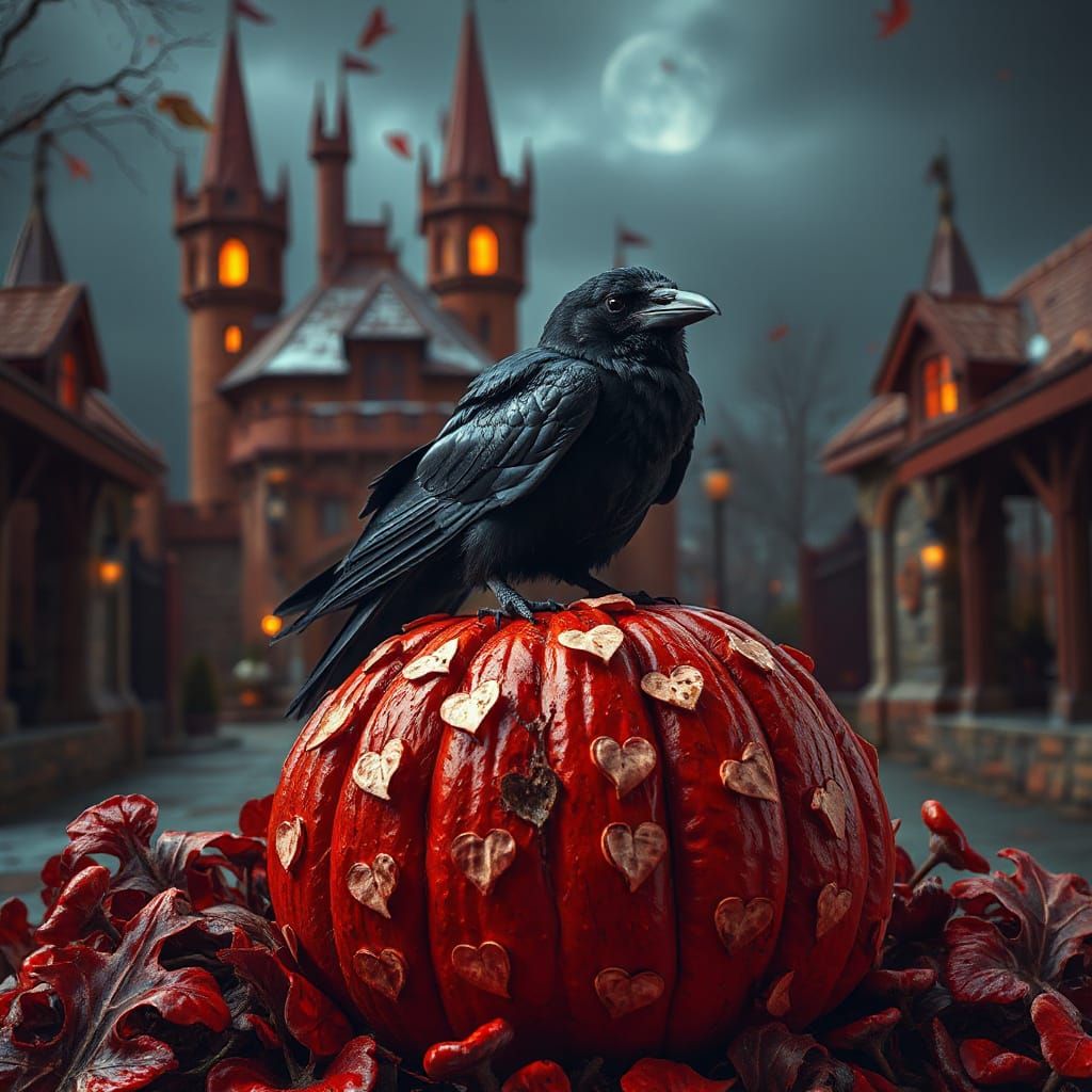 Raven on Valentine Pumpkin at Romantic Castle