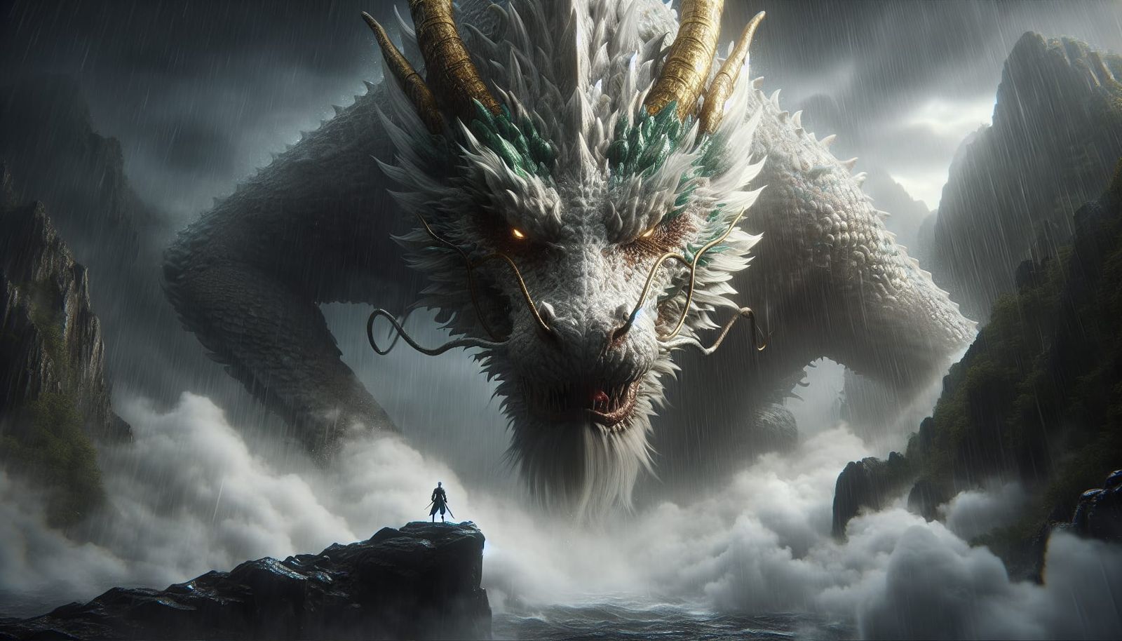 Wrathful Chinese Dragon Confronts Knight in Digital Art