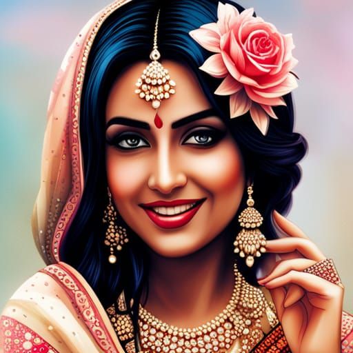 Gorgeous Indian Woman Portrait with Intricate Ornaments