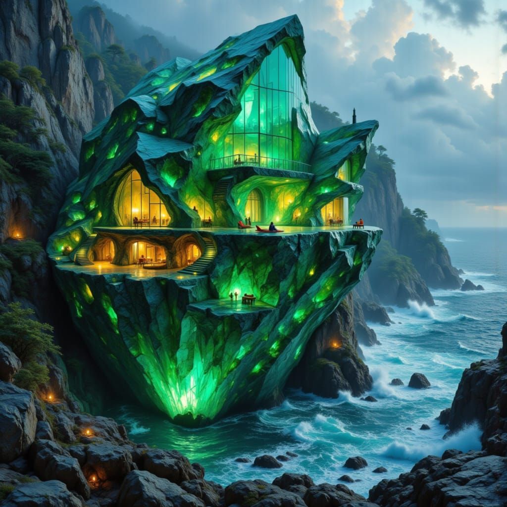 Emerald Mansion on Cliff Overlooking Ocean