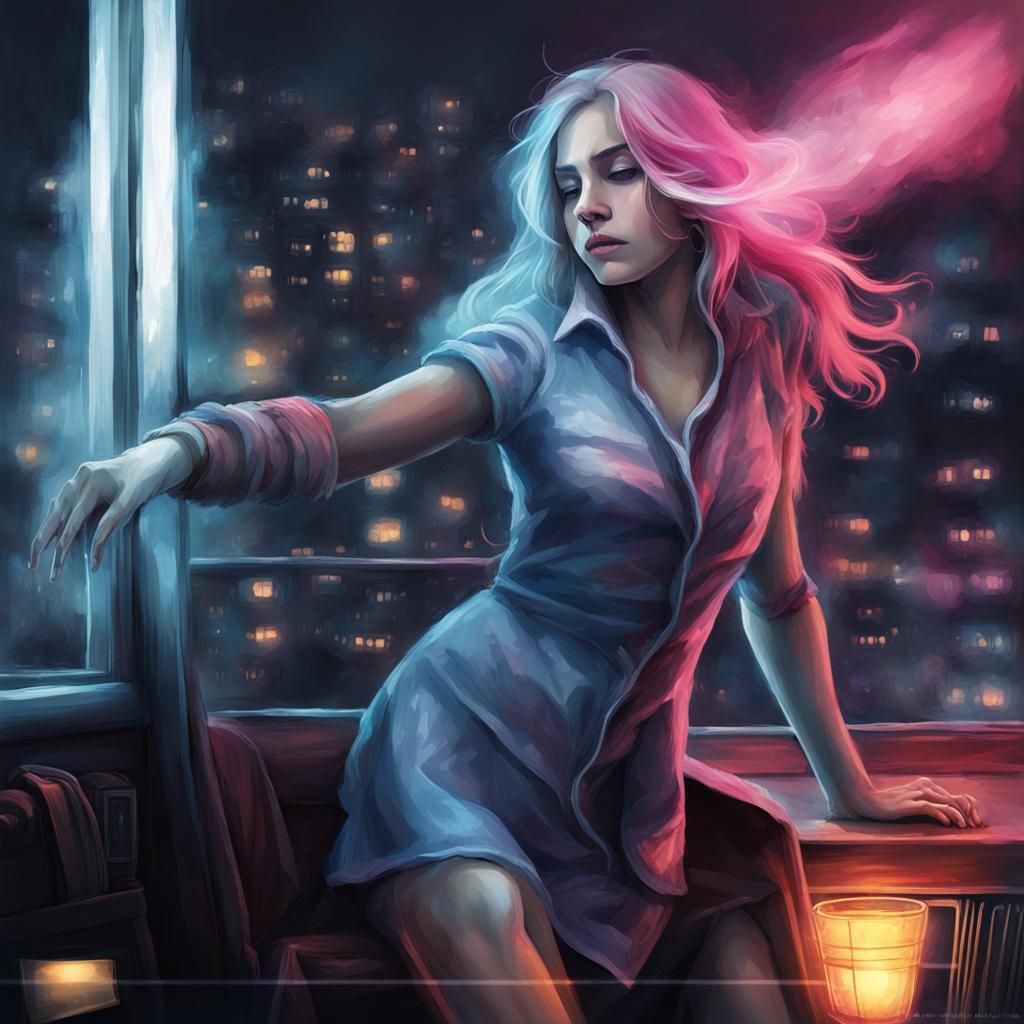 Now, the mist across the window hides the lines
But nothing hides the color of the lights that shine
Electricity so fine...