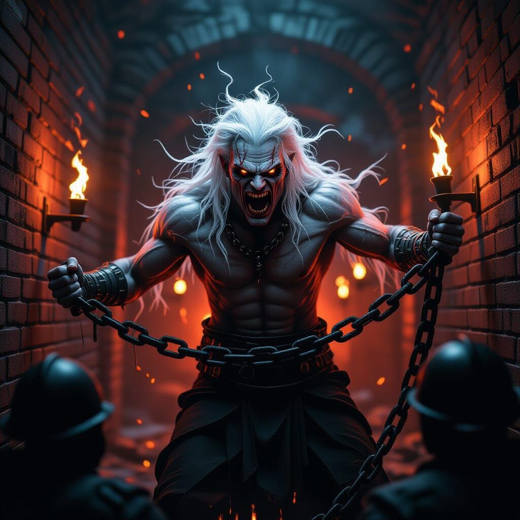 Immortal Deity "The Zombyman" Breaking Chains in Torch-Lit C...