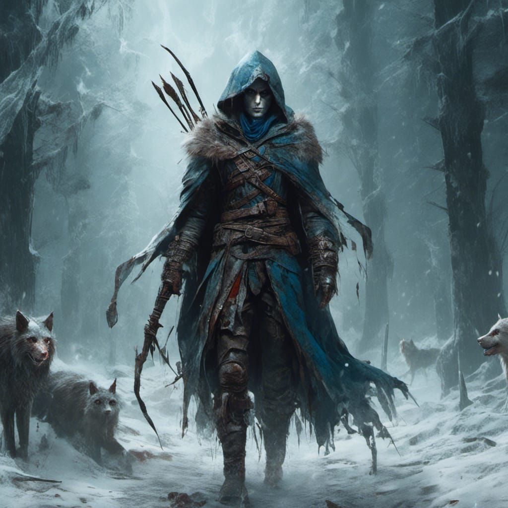 Blue-Eyed Elf Assassin in Macabre Style