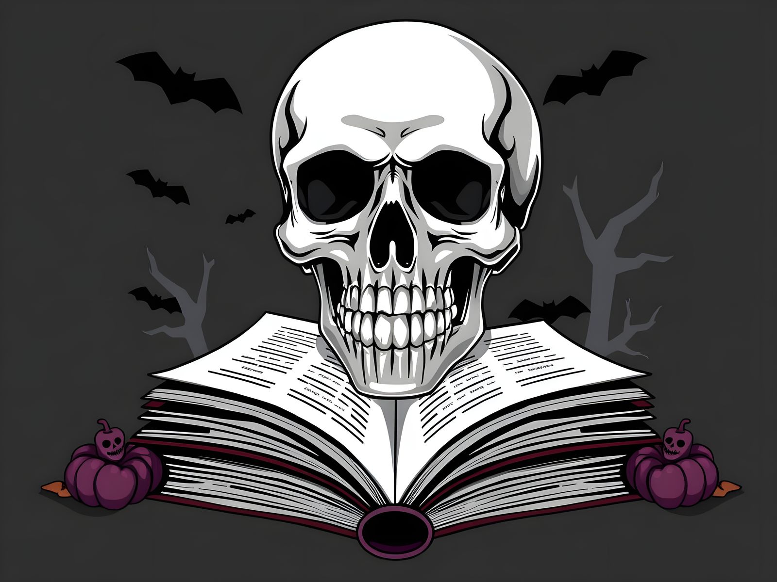 Halloween Skull Reading Book Vector Graphic