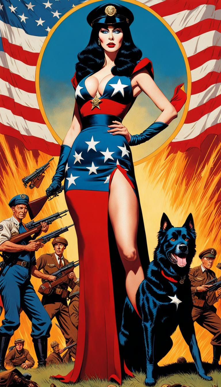 Elvira as patriotic world war 2 superhero