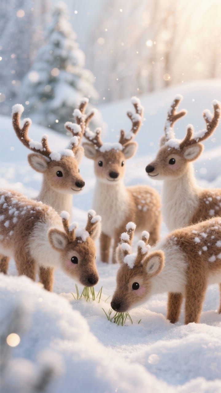Cute Fluffy Reindeer in Snowy Wonderland