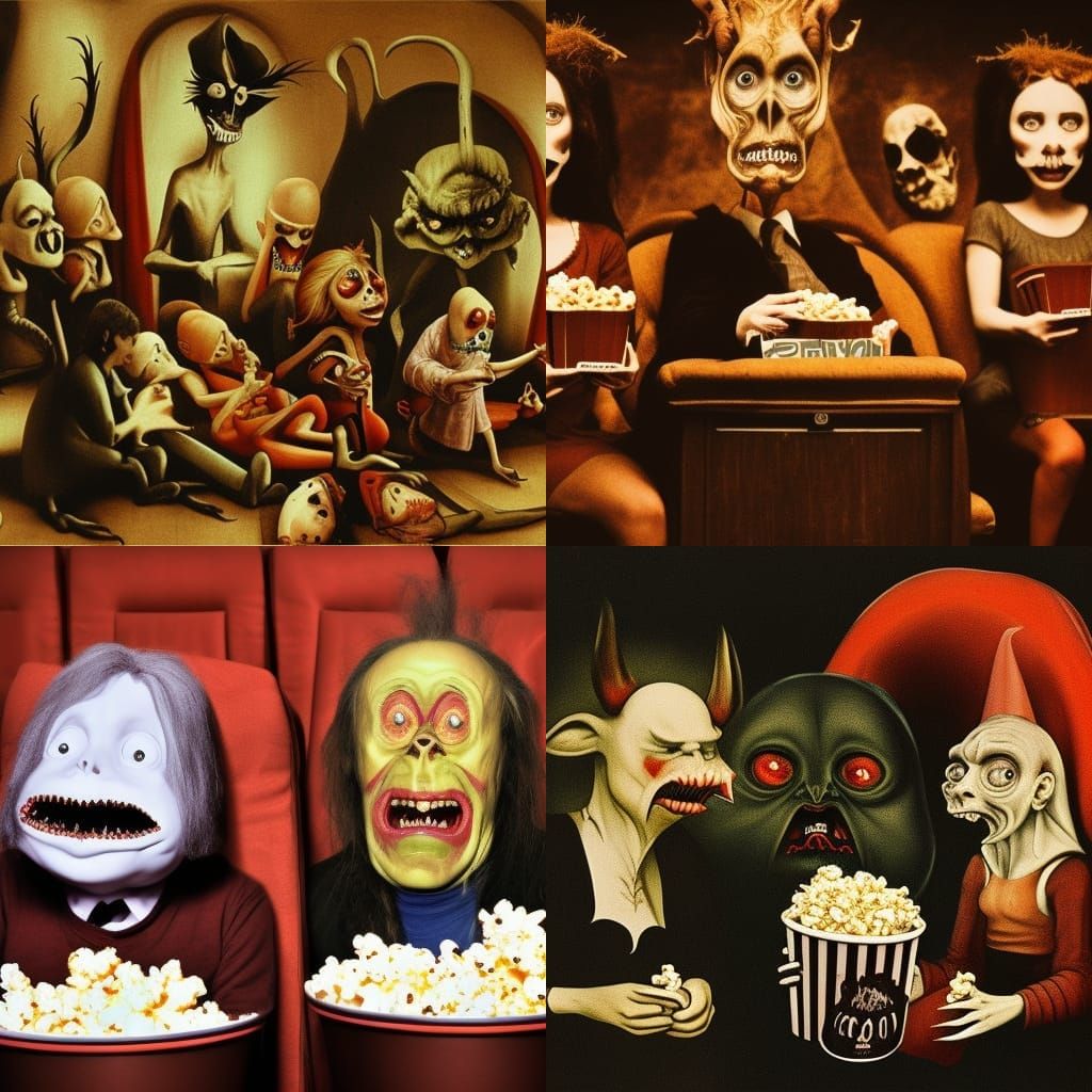 Demonic Cinema Audience in Tim Burton Style