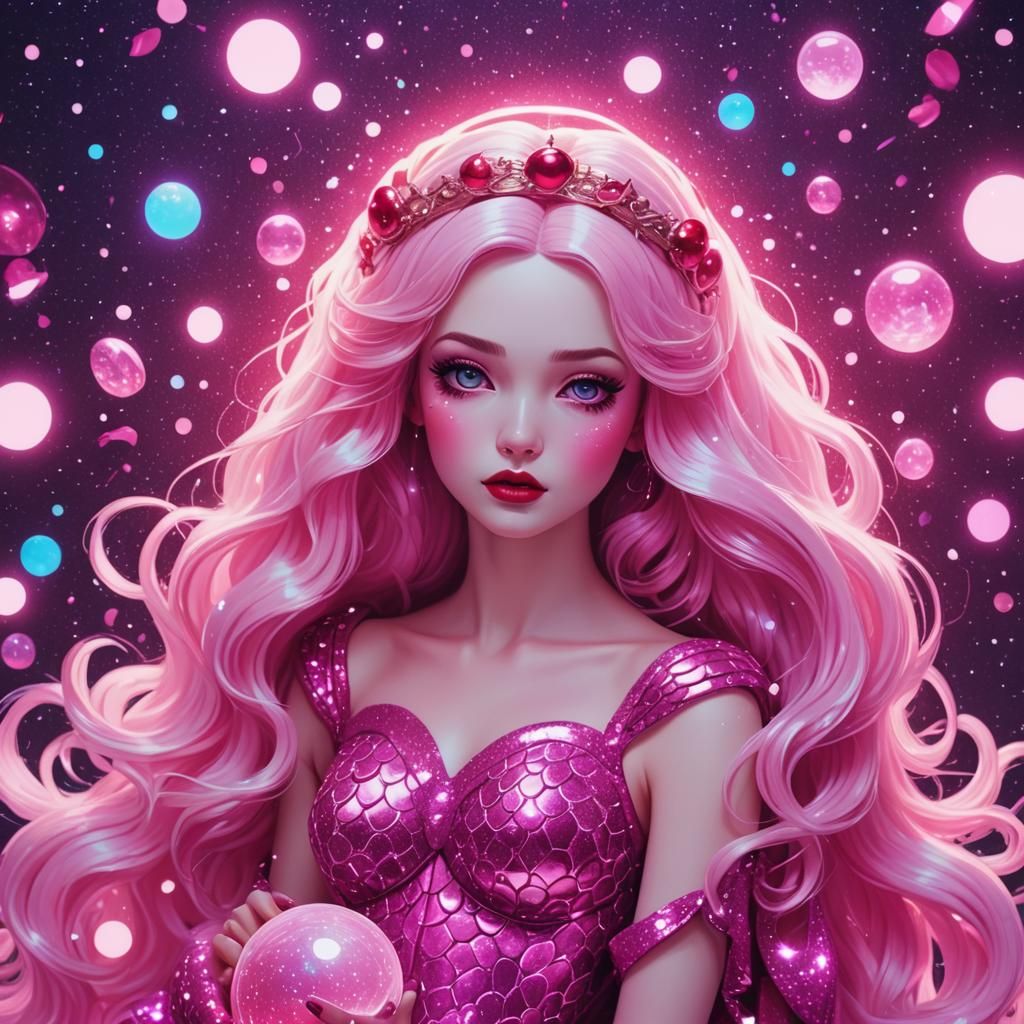 Snow White Space Mermaid in Synthwave Neon Style