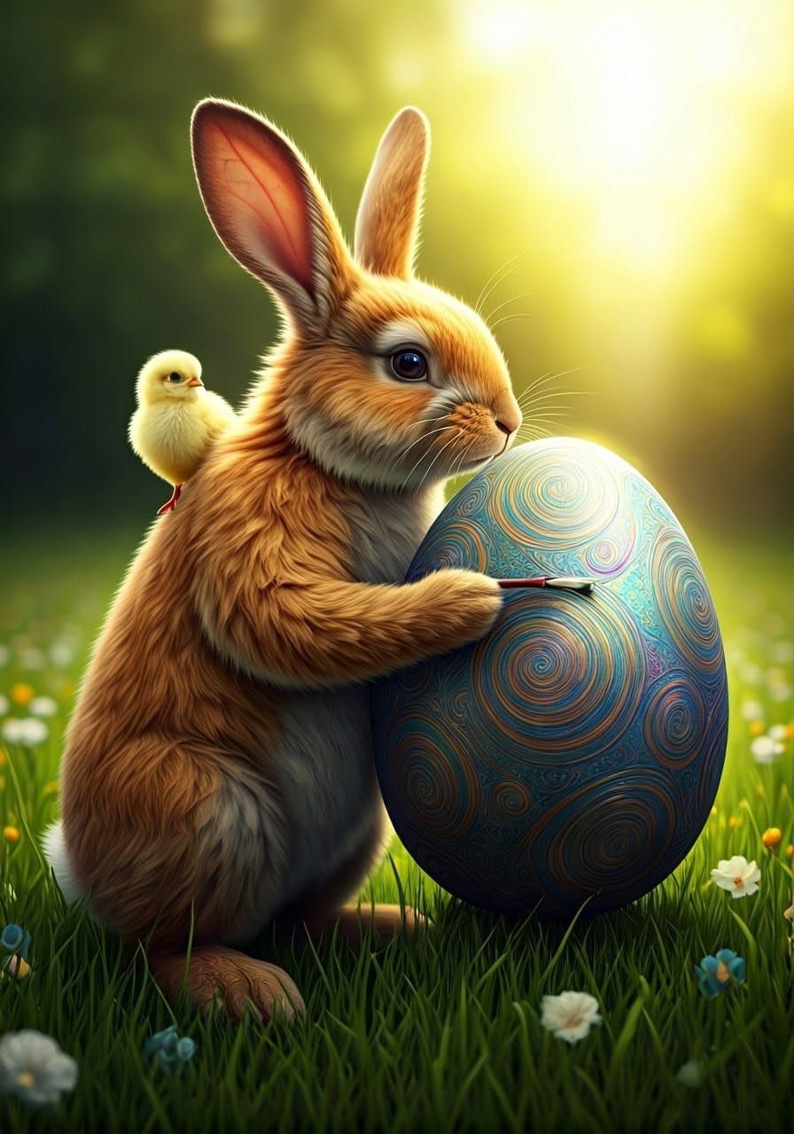 Majestic Easter Bunny Paints Oversized Iridescent Egg