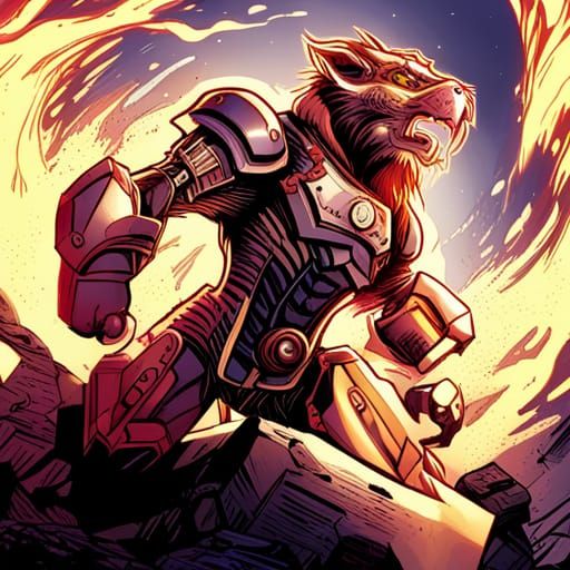 Lion Humanoid Warrior in Comic Book Art
