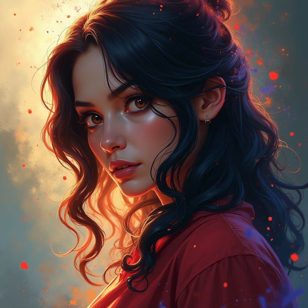 Hyperrealistic Lady in Vibrant Splash Art