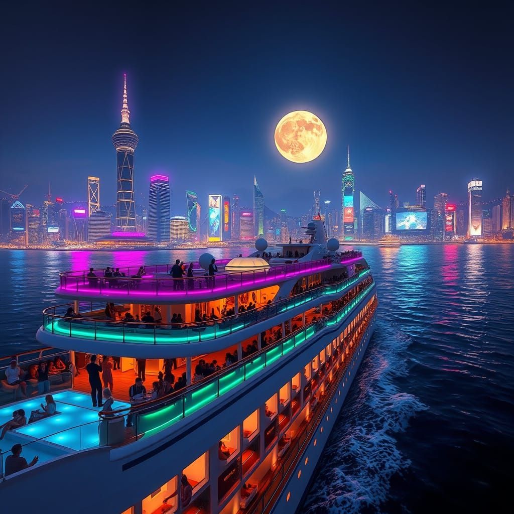 Luxurious Cruise Liner Under Vibrant Night Sky