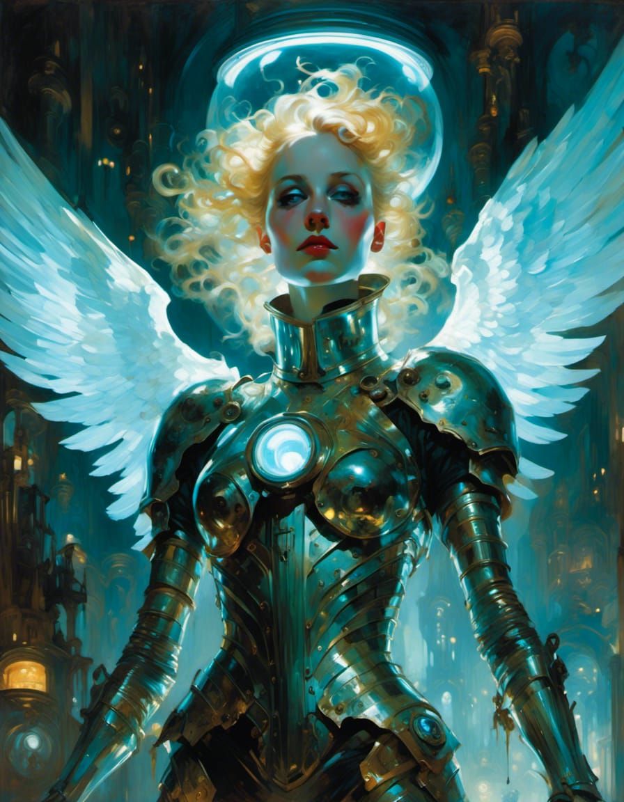 Cyberpunk Angel in Bioluminescent Flight