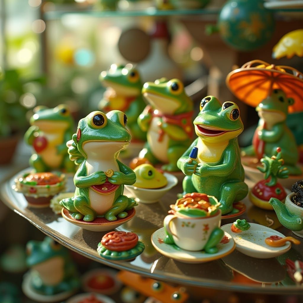 Playful Ceramic Frog Figurines in Whimsical Display