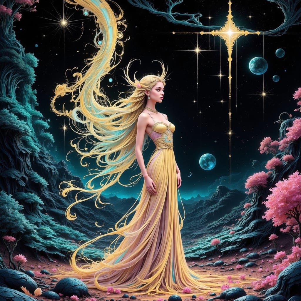 Cosmic Dystopian Dreamscape in Vibrant Cel-Shaded Colors