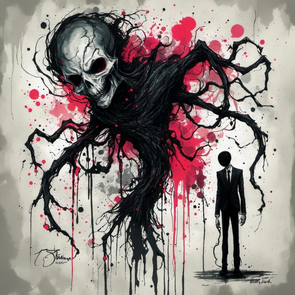 Dramatic Slenderman Portrait in Twisted Ink Style