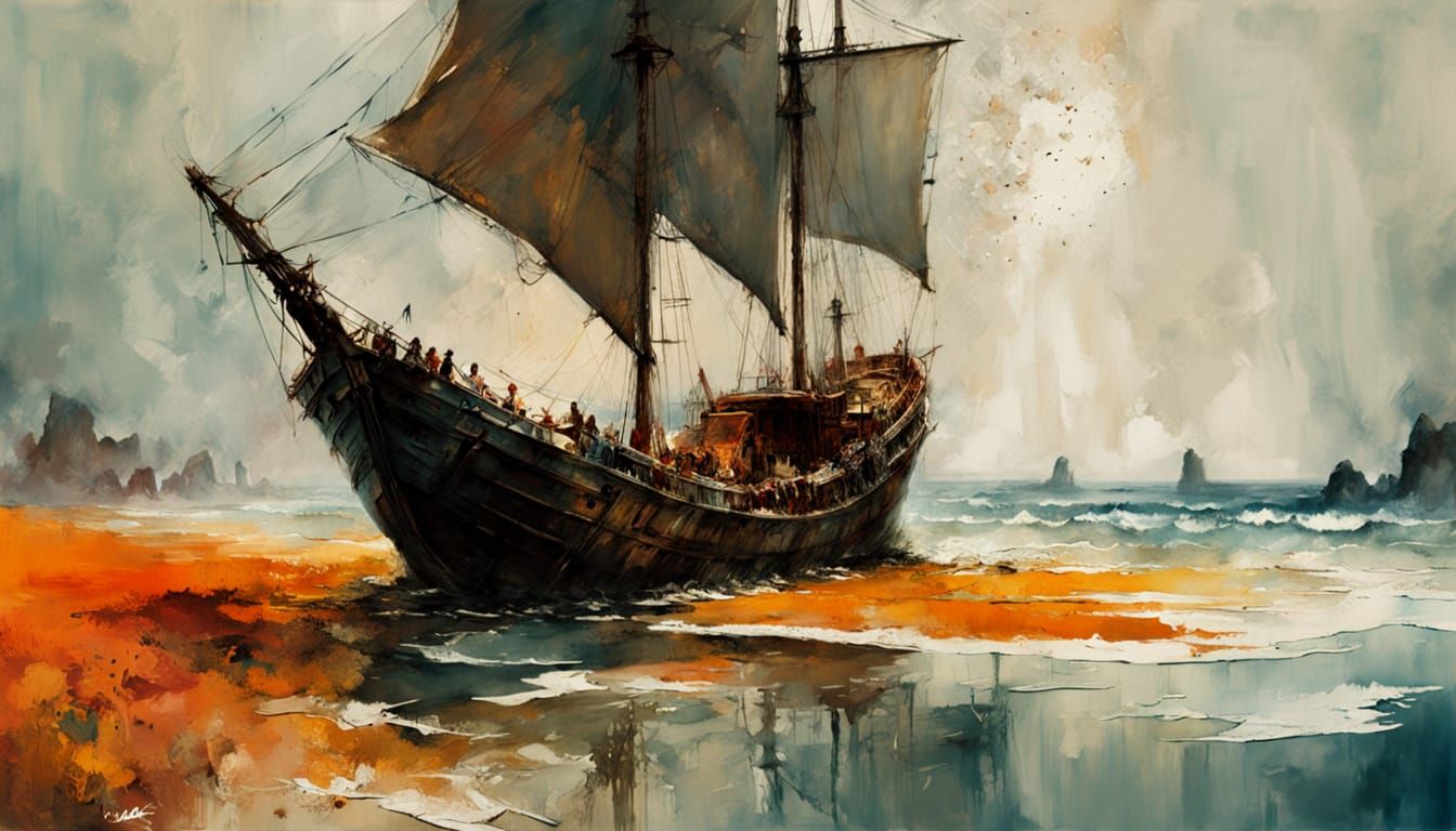 Shipwreck in Oasis Cave with Heavy Impasto Texture