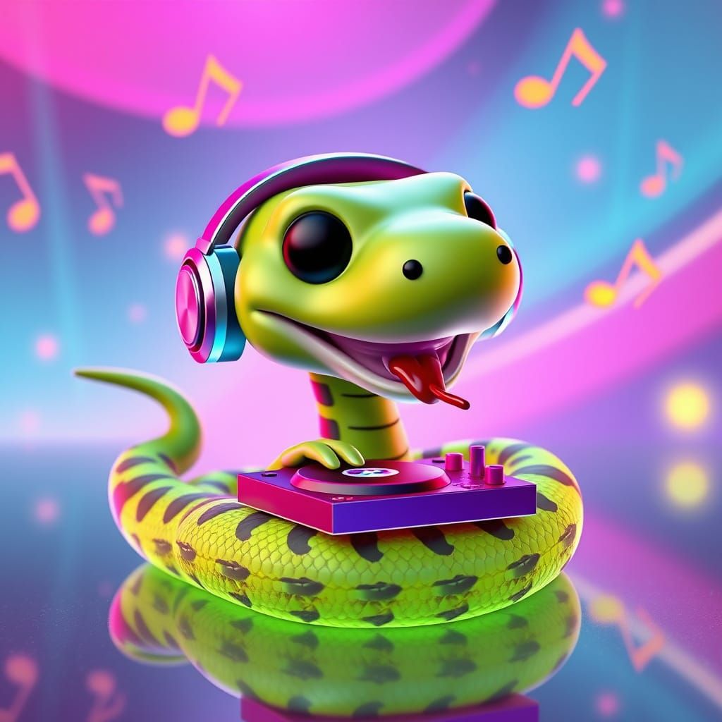 Funko Pop Snake DJ in Neon Rave Style