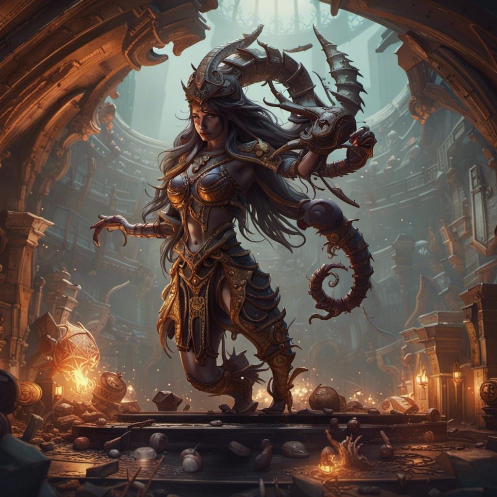 Scorpio Demoness Guards Temple in Dark Fantasy Art