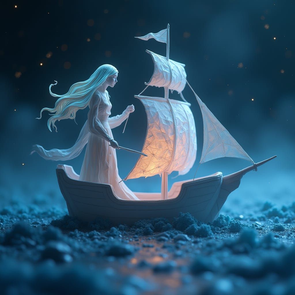 Spectral Pirate Ship Sailing Through Starry Seas