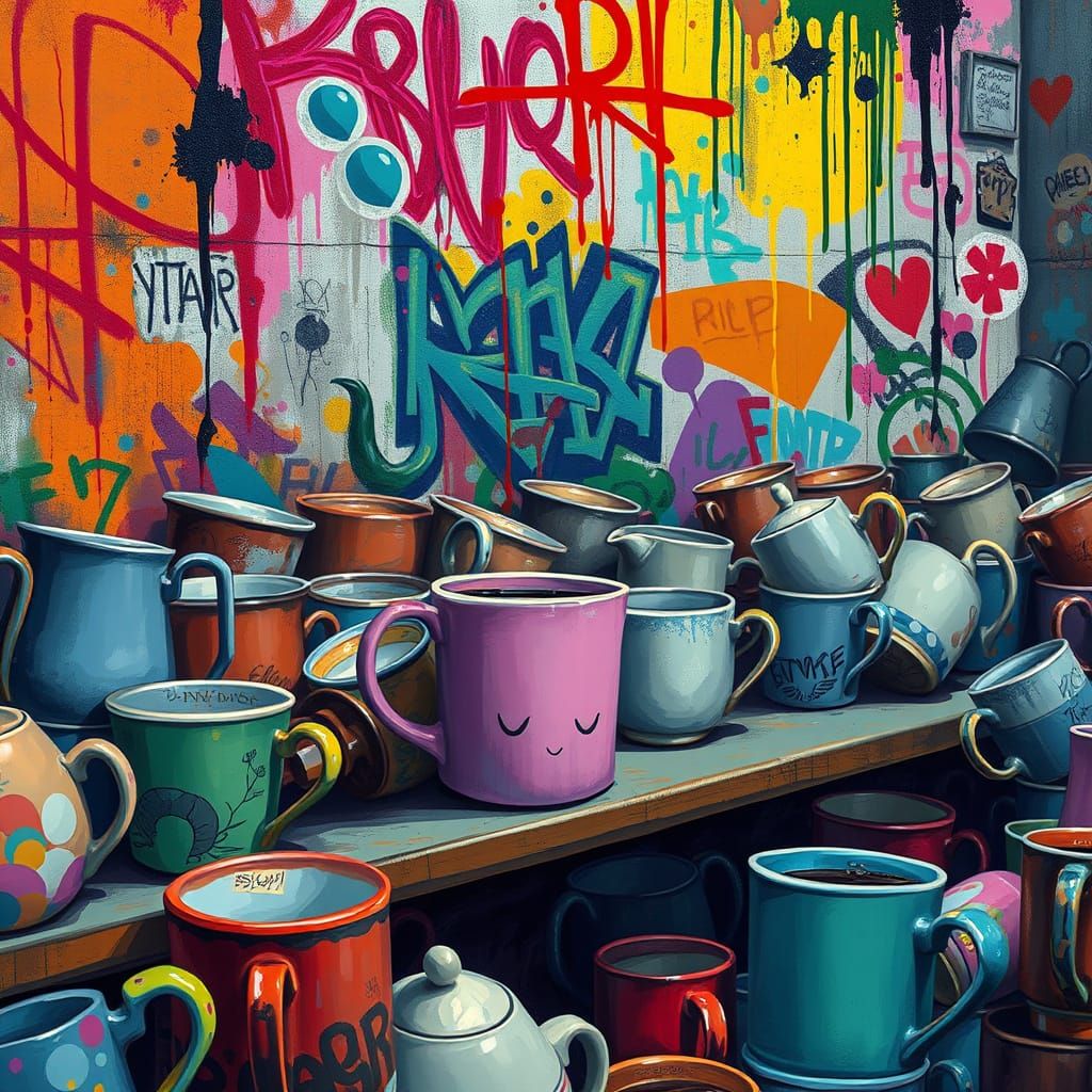 Dejected Coffee Cup in Graffiti Street Art Style