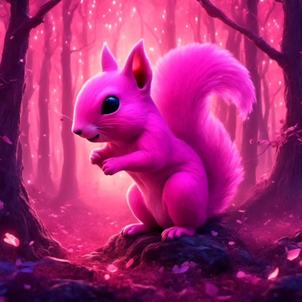Glowing Pink Squirrel in Pandora Forest, Digital Art