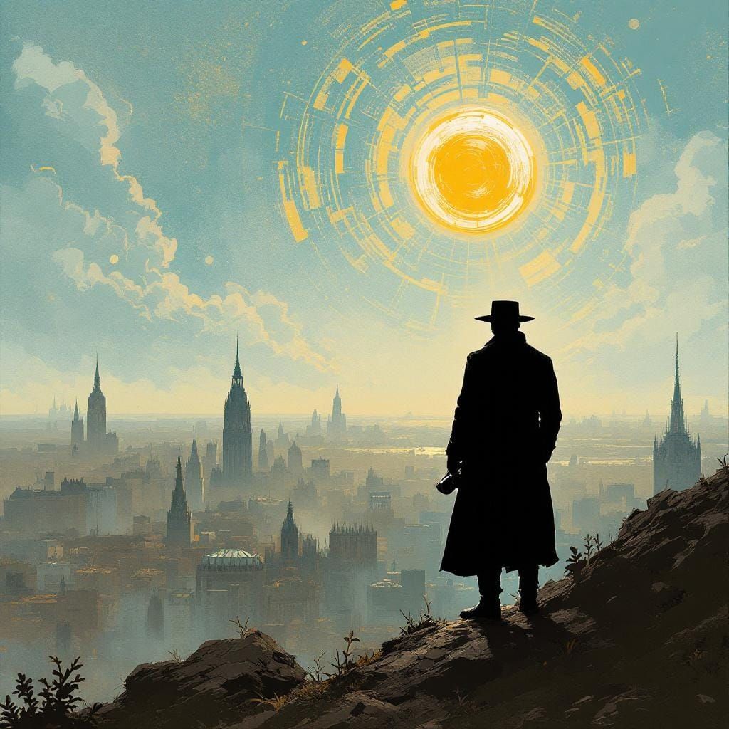 Cityscape Silhouette: Cinematic Art with Bold Textures