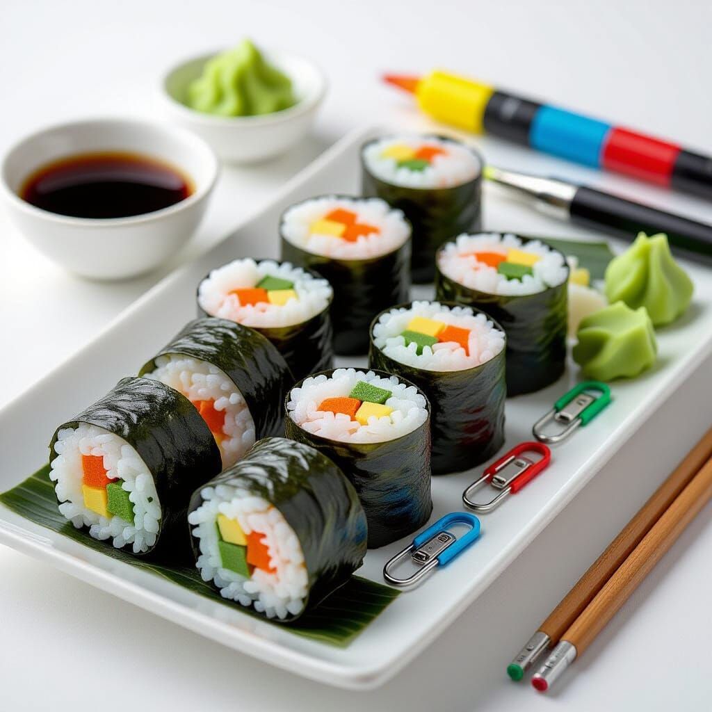 Office Supply Sushi Platter in Photorealistic Style