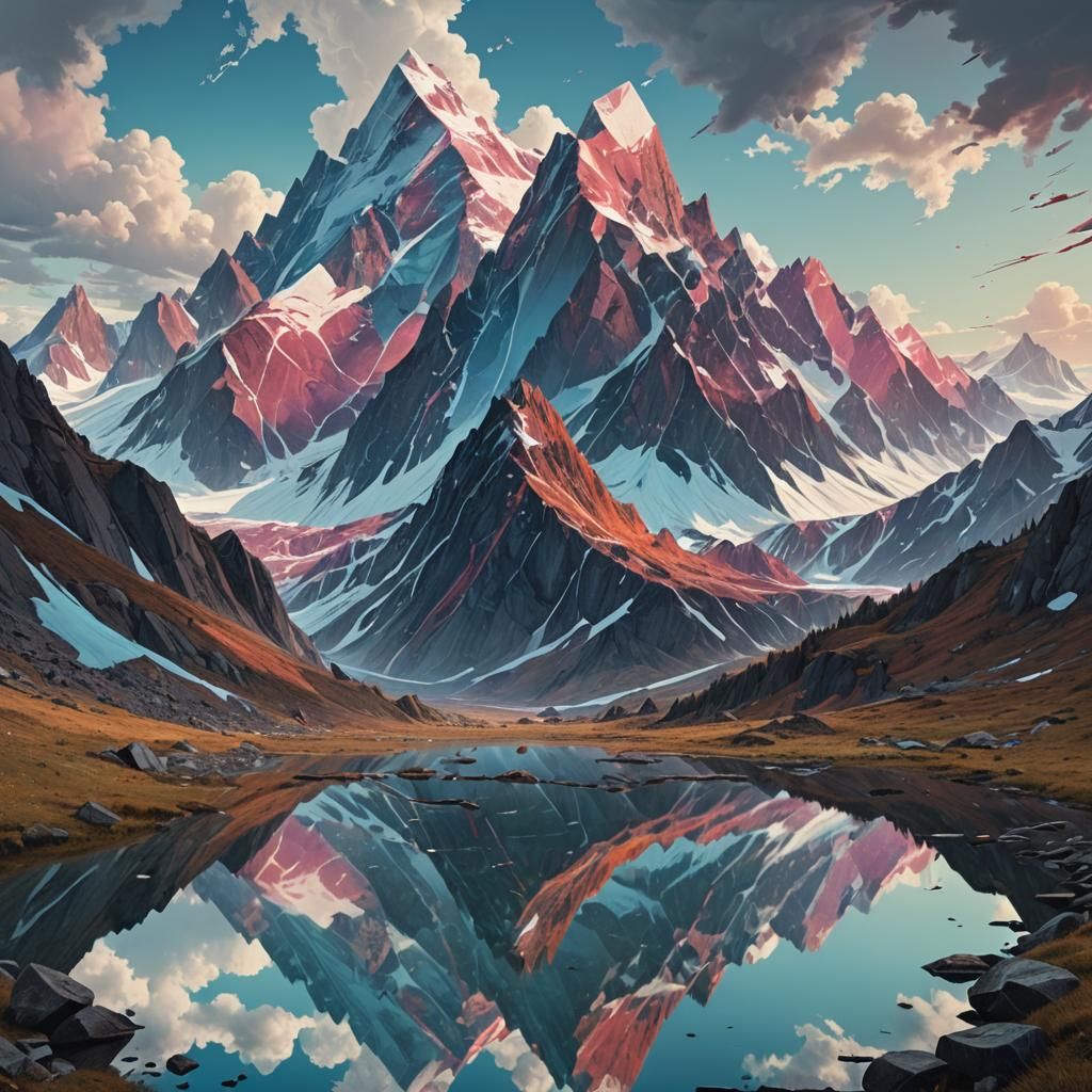 Reflective Mirror Mountains: Surreal Landscape Art