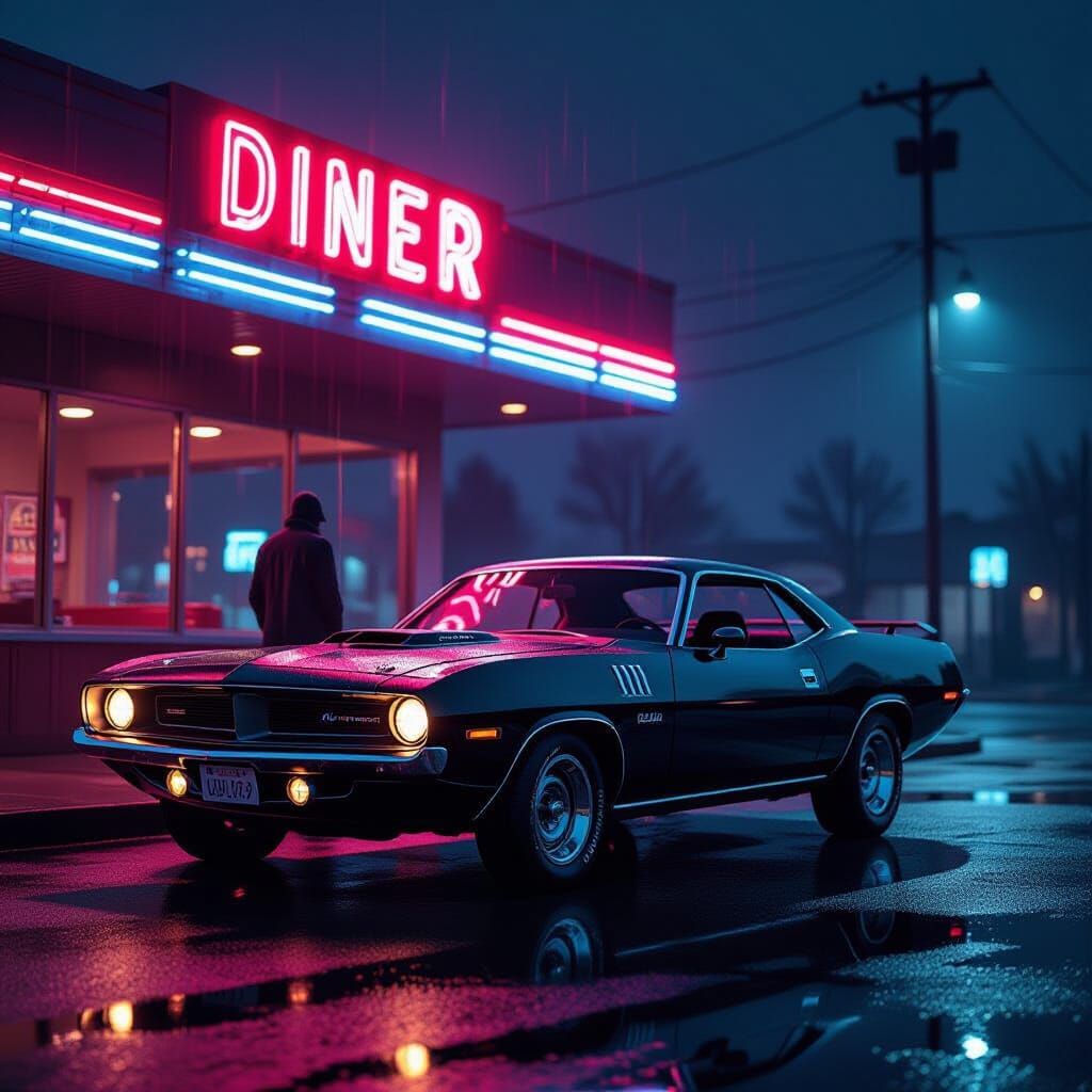 1970 Plymouth Barracuda in Neon Diner Rain