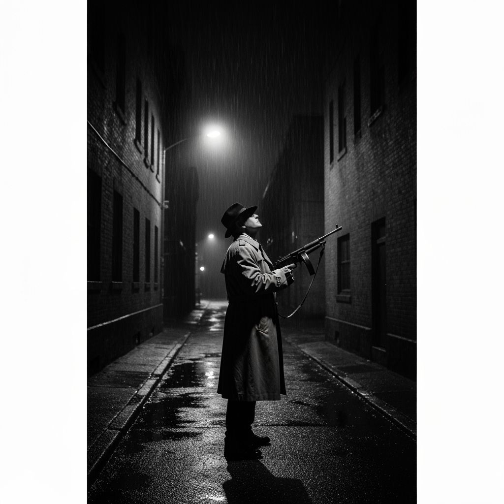 Gangster in Shadowy Alleyway at Night
