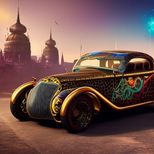 Steampunk Leopard Hotrod in Ornate Fantasy Style