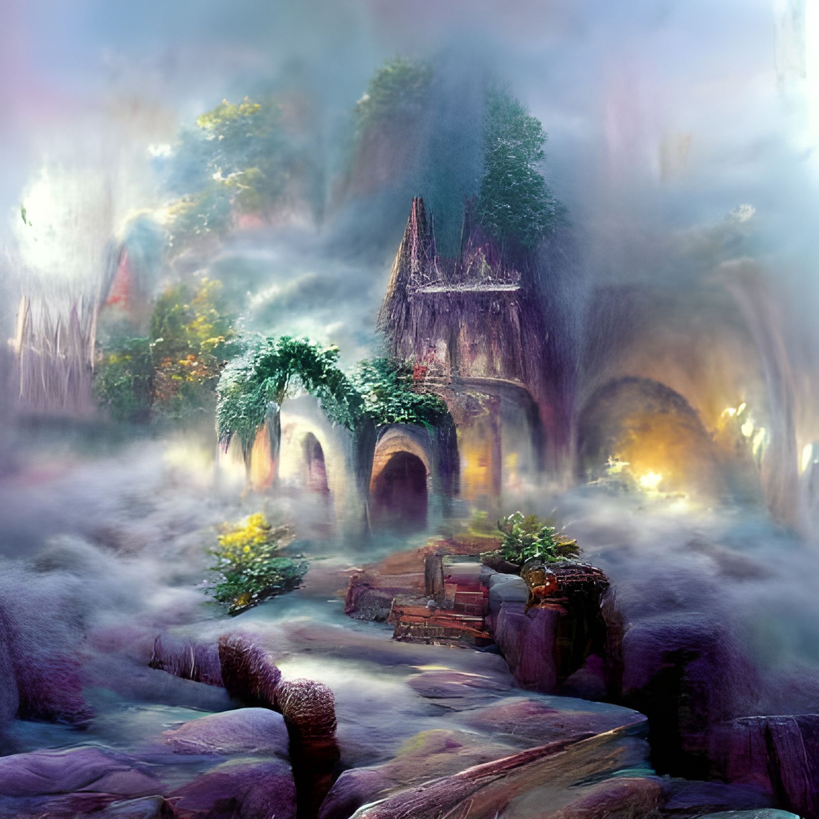 Ethereal Underworld Ruins in a Fantasy Landscape
