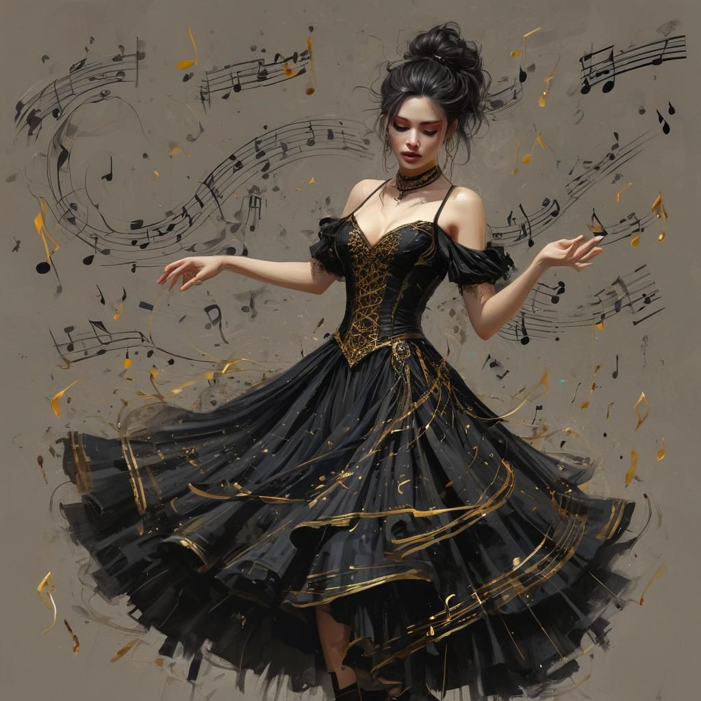 Goth Punk Woman Dancing in Cyberpunk Fantasy Style