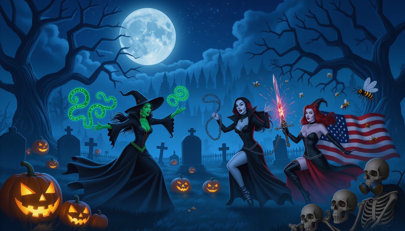 Halloween Samhain Graveyard Battle with Iconic Horror Figure...