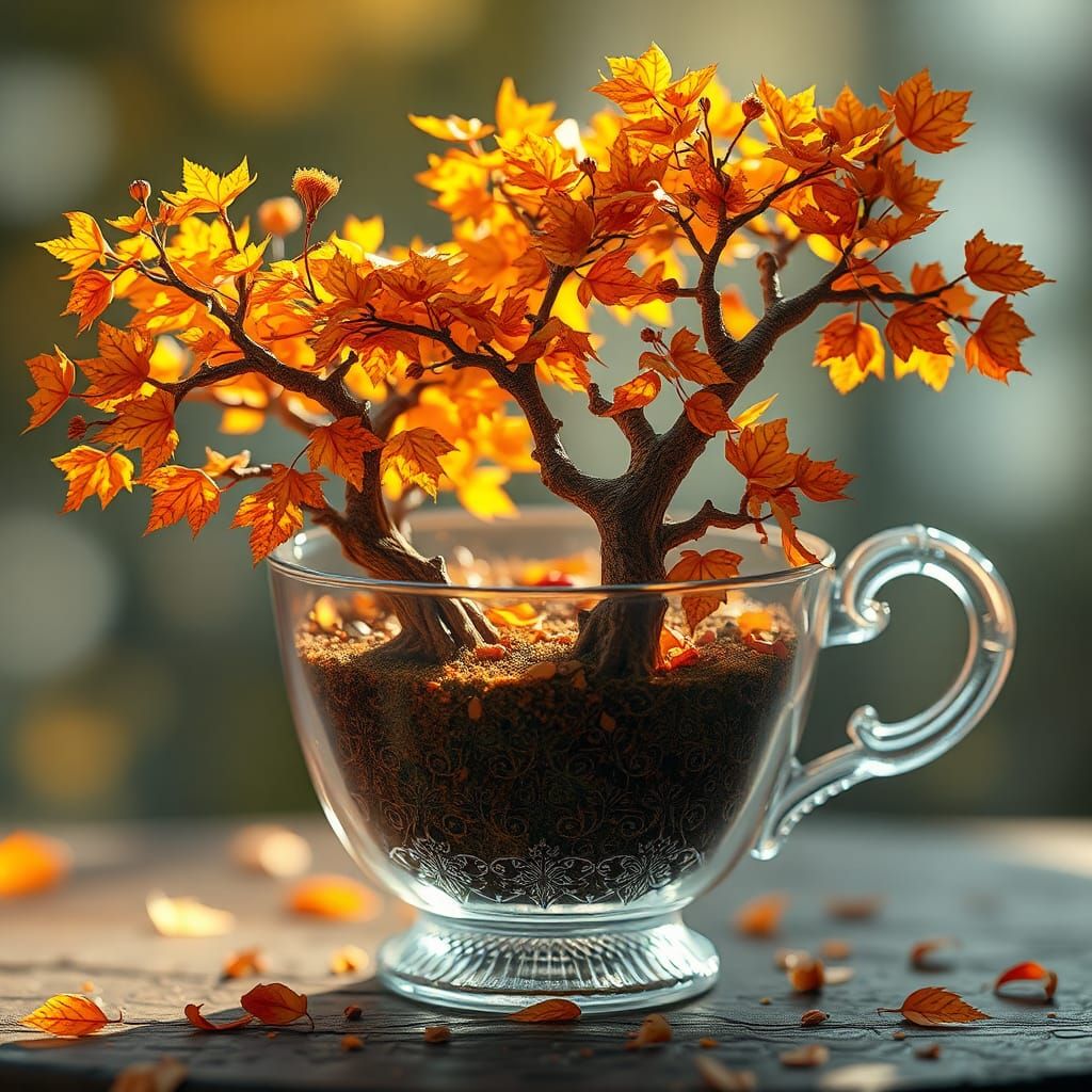 Miniature Autumn World Blooms Inside Glass Cup