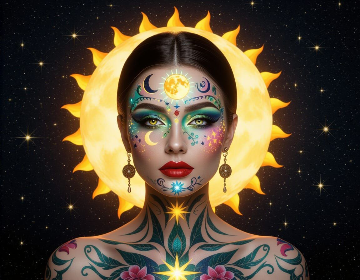 Celestial Woman Portrait in Abstract Expressionism Style