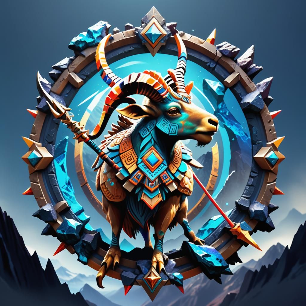 Aztec Ibex on Geode Mountain: Fantasy Concept Art