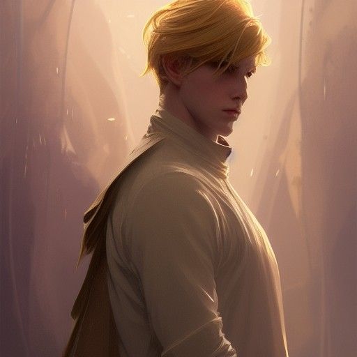 Solemn Gold-Haired Prince Portrait, Detailed Concept Art