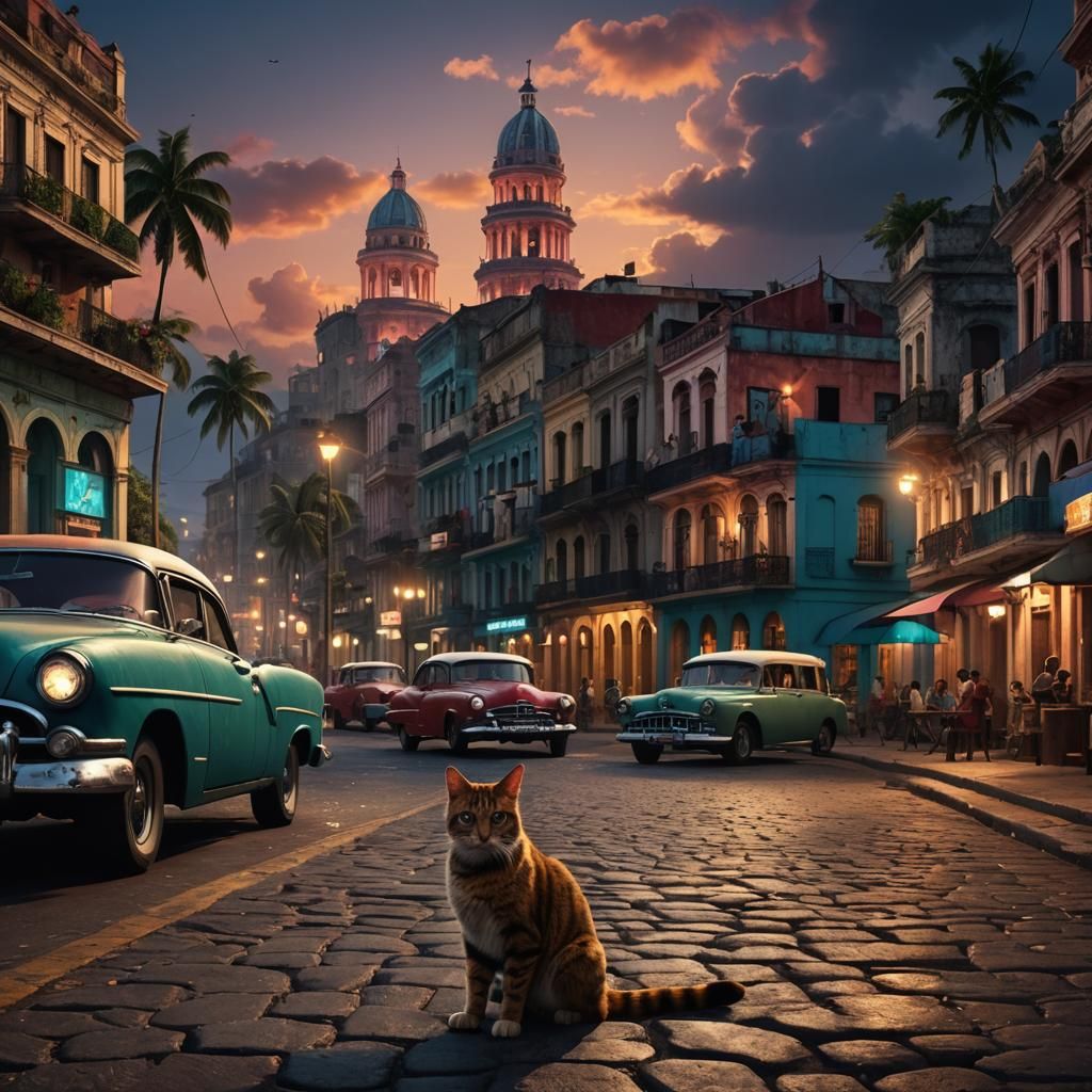 Cuban Night on the Malecon, Detailed Digital Painting