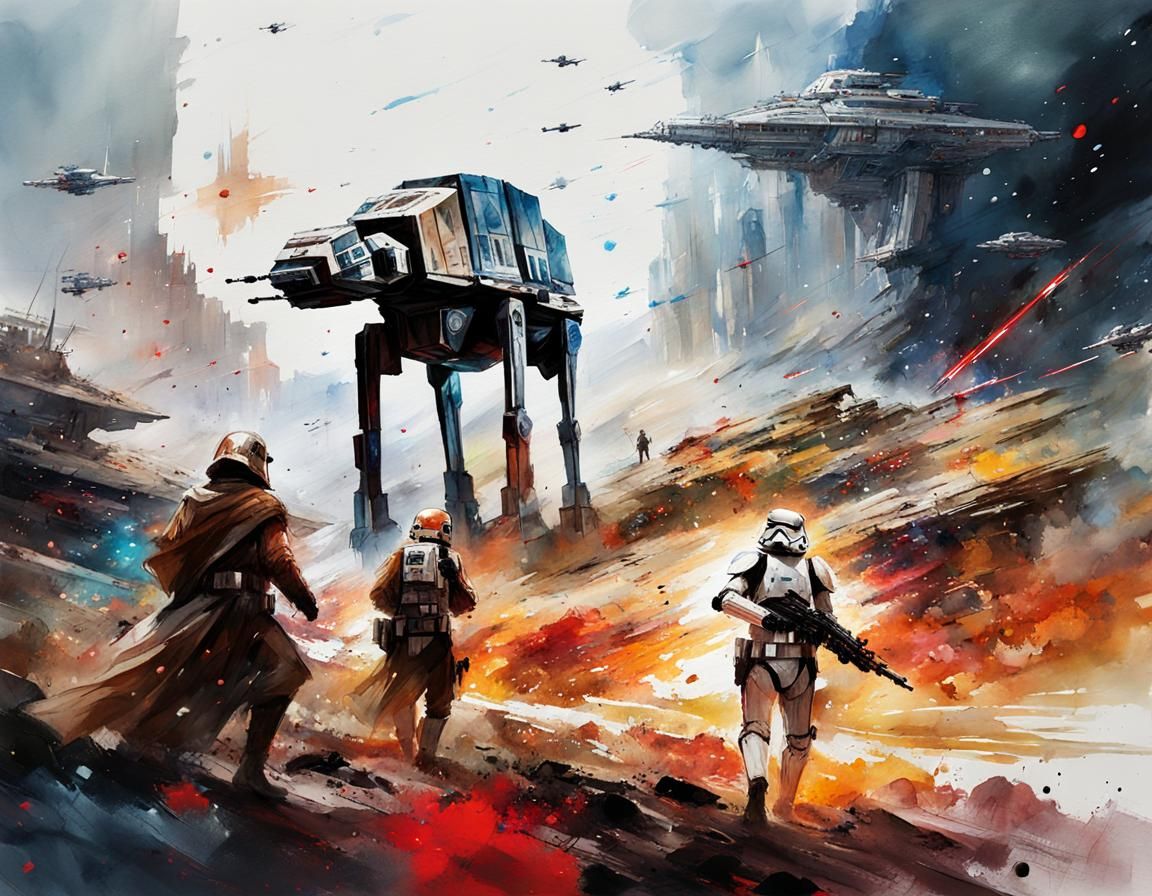 Star Wars Battlefield in Watercolor Manga Style
